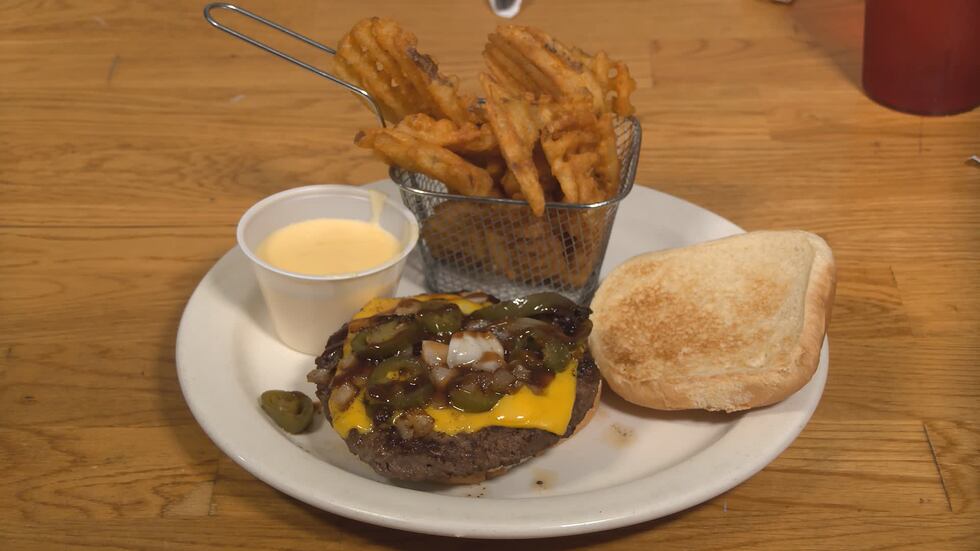 Champers burger and fries at The Farmhouse in Delavan.