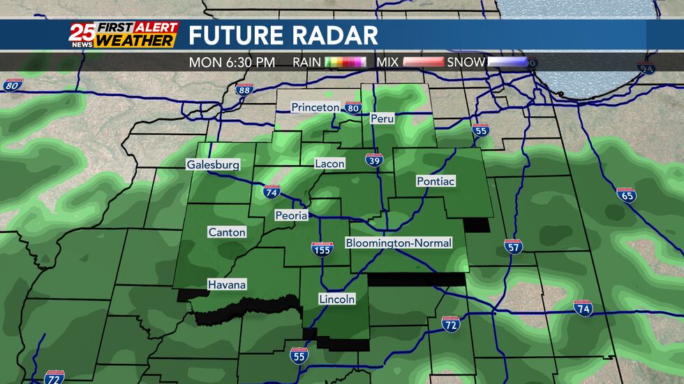Rain will arrive the second half of Monday into Tuesday morning's forecast.