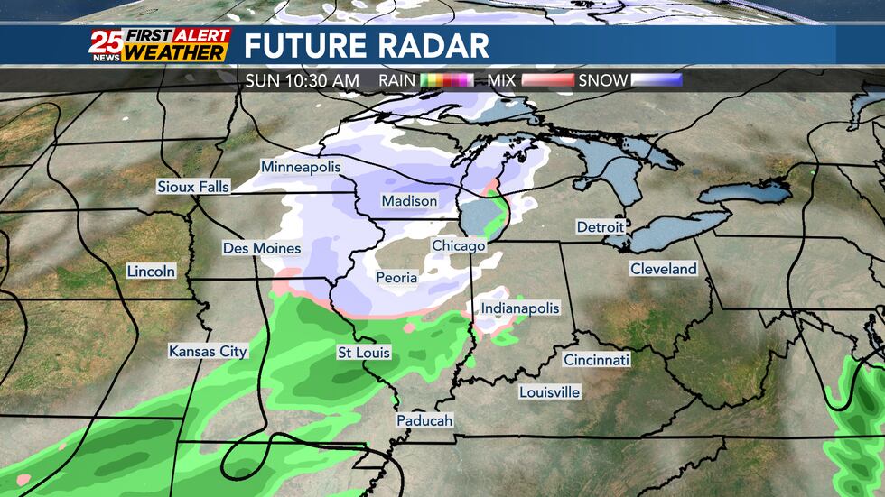 Our next storm system will bring the chance for light snow or a light wintry mix Sunday.