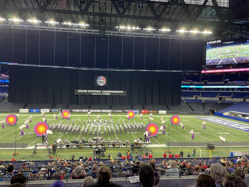 Morton Potters Marching Band perform at Lucas Oil Stadium in Indianapolis.
