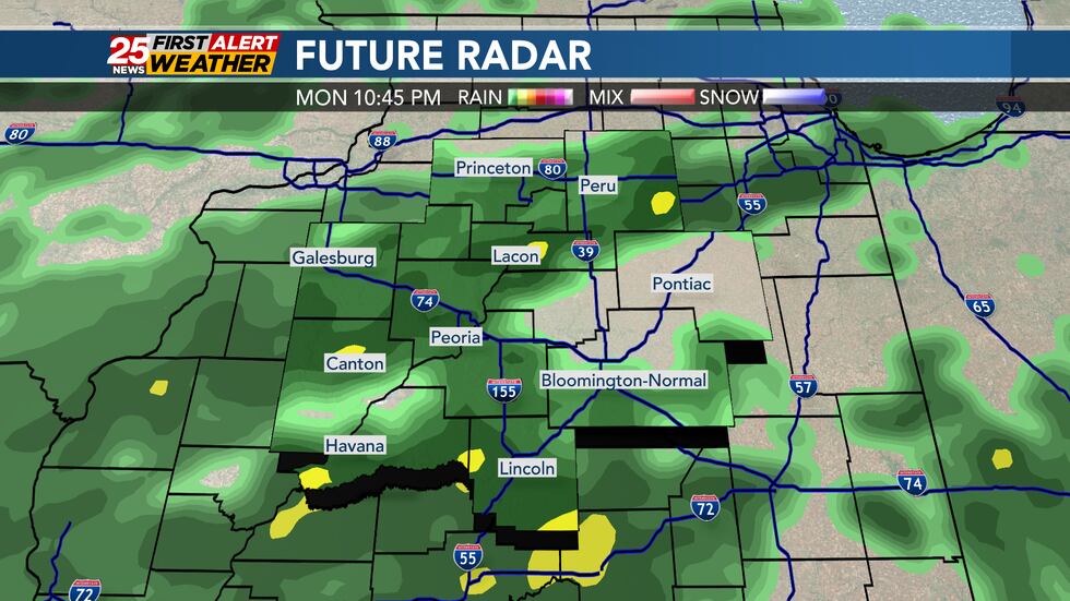 An area of low pressure will drive showers into Central Illinois later today.
