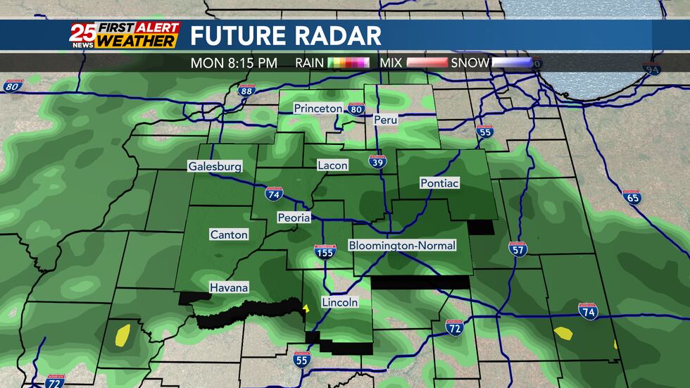 Scattered showers will be possible Monday afternoon into Tuesday's forecast.