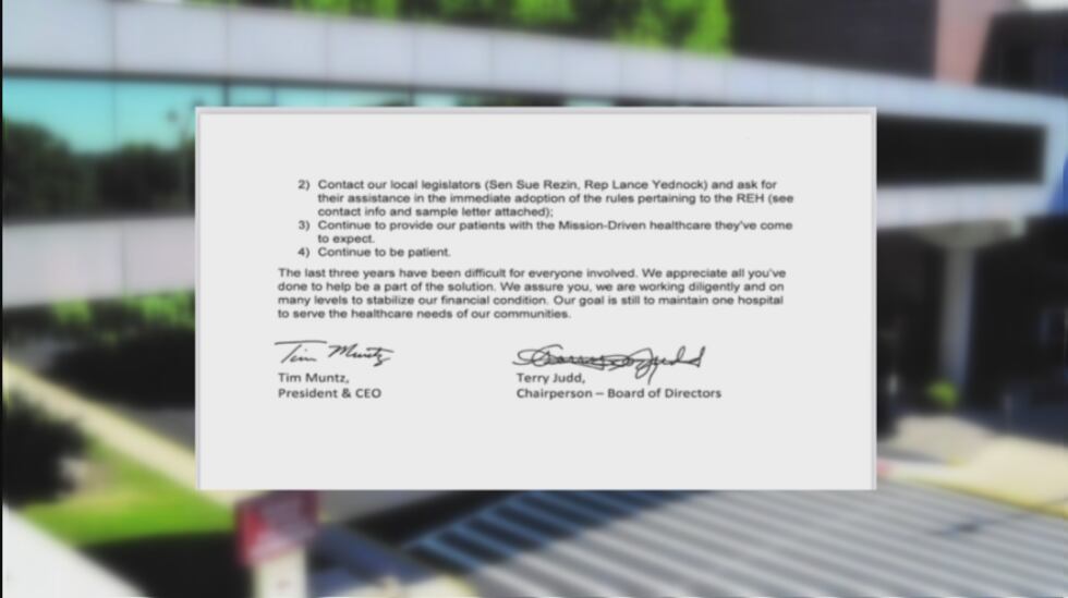 Letter to employees from St. Margaret's Health about temporary closing of the Peru hospital.