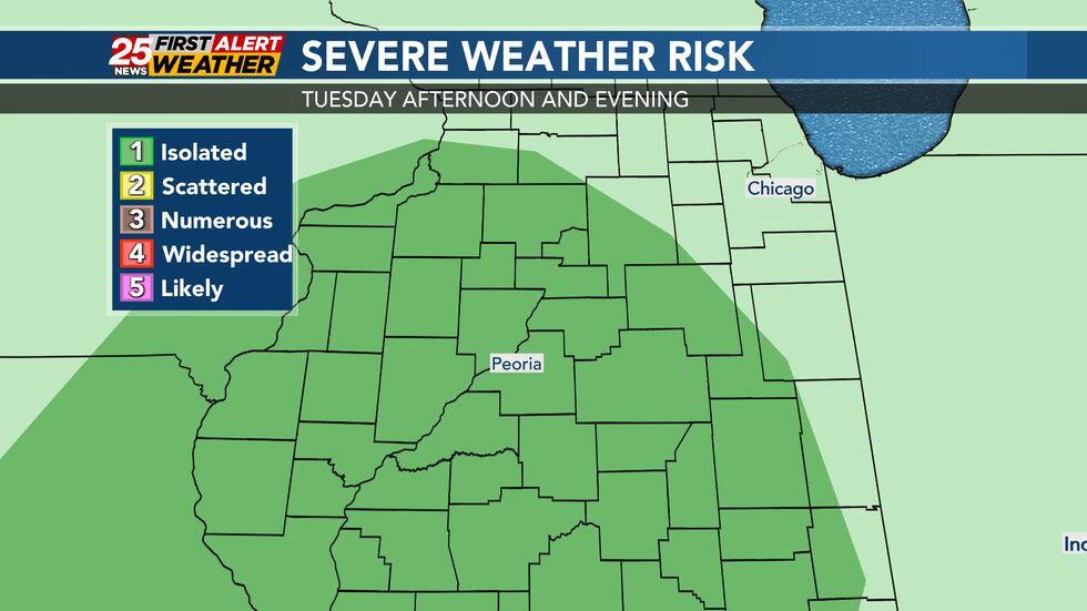 Level 1 threat for severe weather Tuesday afternoon and evening.