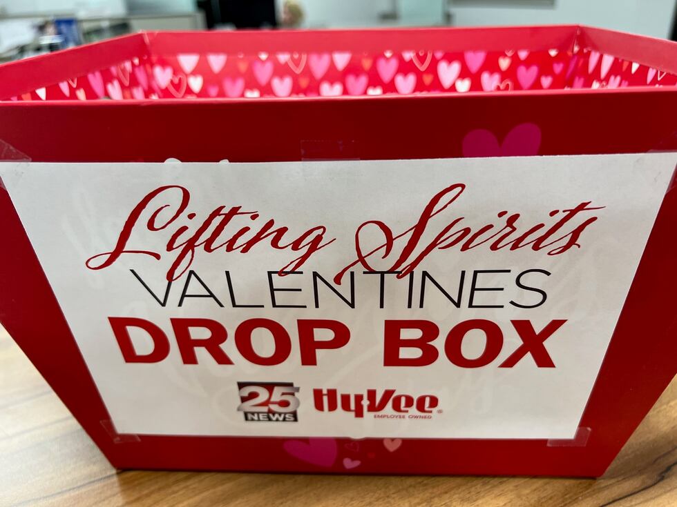 Drop box for Lifting Spirits Valentines at Central Illinois Hy-Vee locations