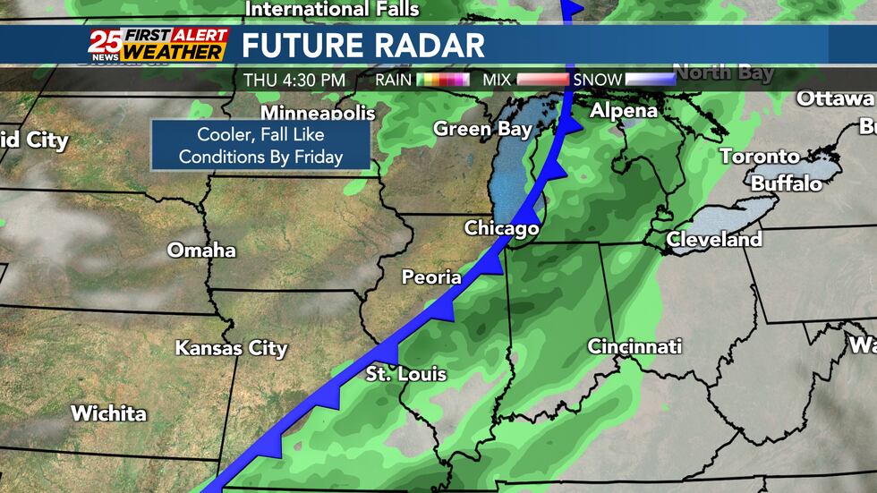 A cold front will bring rain chances for the midweek followed by cooler temperatures.