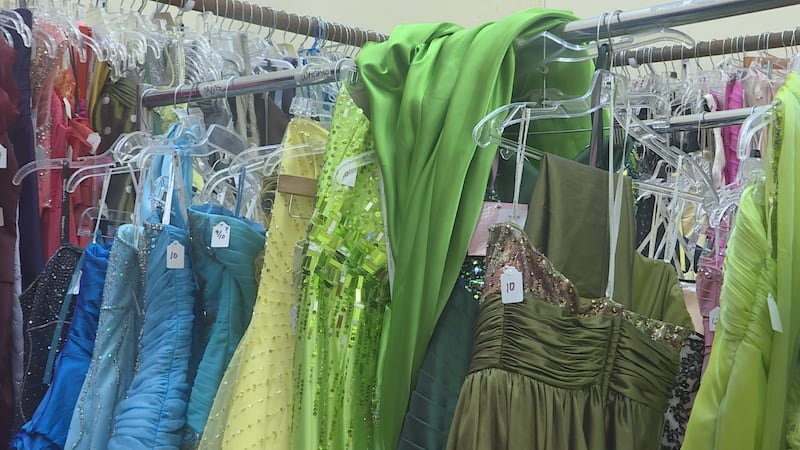 Prom dresses waiting to be picked up from Dream Center Peoria.