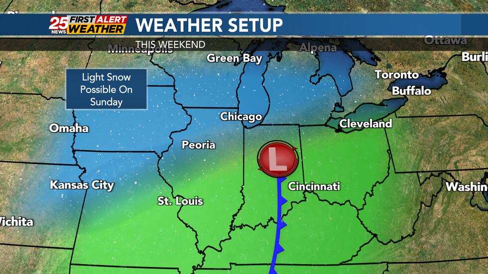 A few light snow showers may be possible on Sunday.